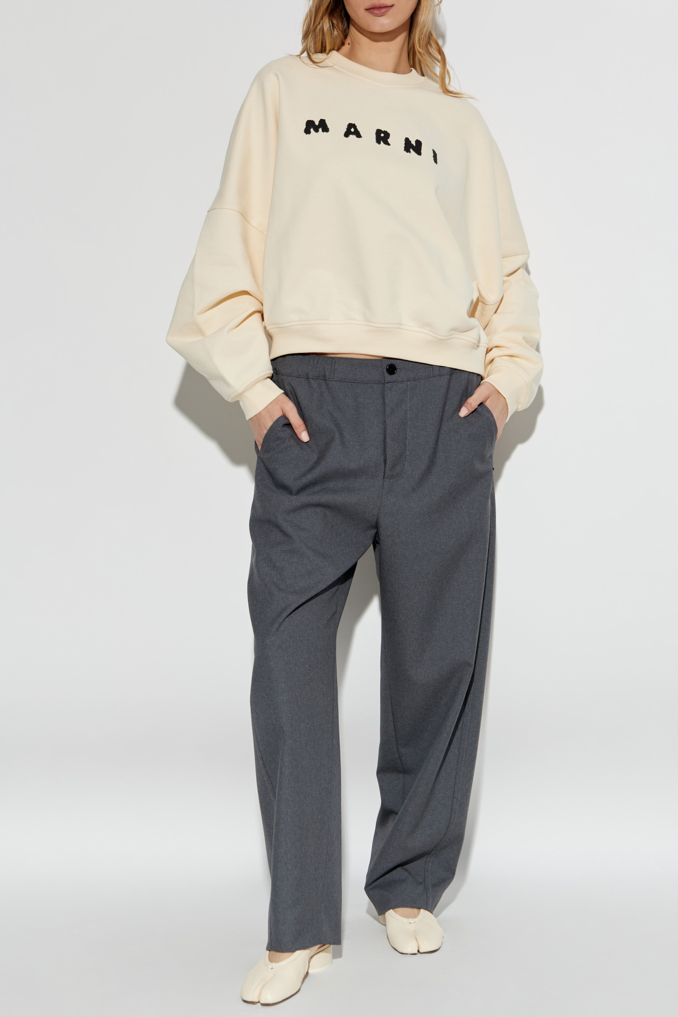 その他 MARNI SS25 Marni Logo Sweatshirt (FLJE0185P7 USCX43 SLW06) Ivory cotton crewneck T-shirt with printed Marni logo | Marni